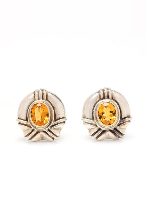 Pair of 14k Gold and Silver Citrine Earrings