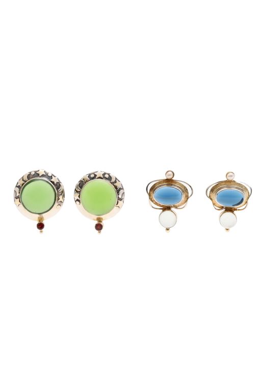 Two Pairs of Silver and Glass Earrings
