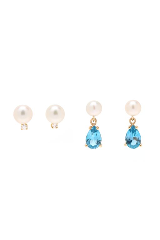 Two Pairs of Pearl and Gem-Set Earrings