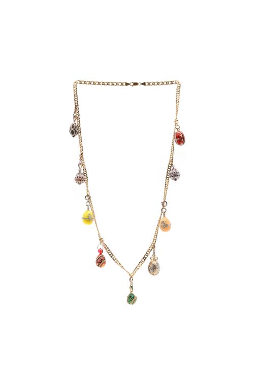 Gold Chain with Enamel and Crystal Egg Charms