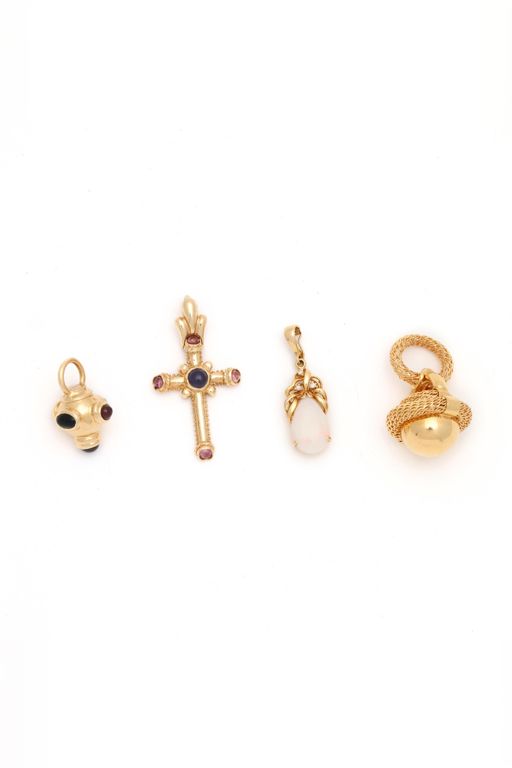 Group of Four Gold and Gem-Set Charms