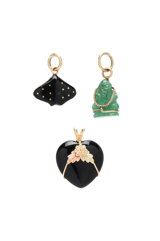 Three Gold and Carved Gemstone Pendants