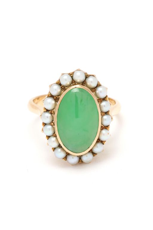 Gold, Jadeite Jade, and Seed Pearl Ring