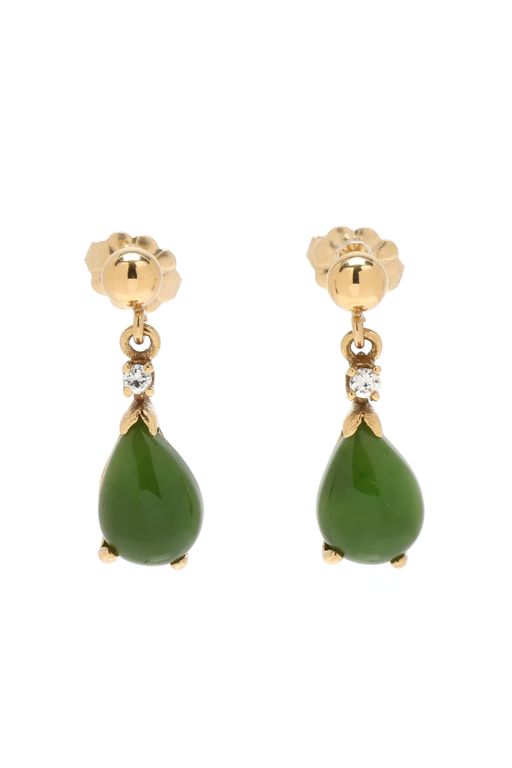 Gold, Nephrite Jade, and Diamond Drop Earrings