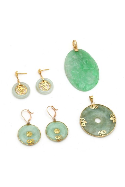 Gold Jade Earrings and Pendants