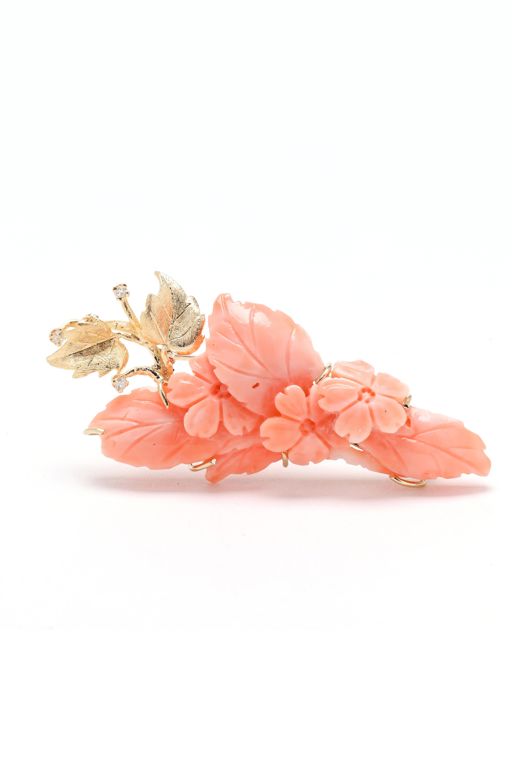 Gold and Carved Coral Brooch