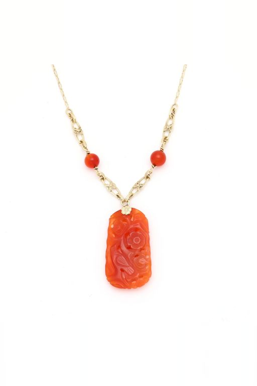 Vintage Gold and Carved Carnelian Necklace