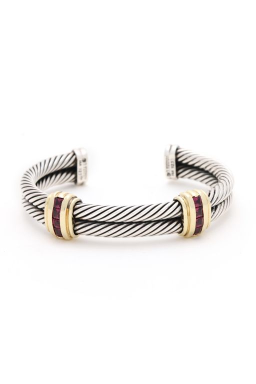Silver, Gold, and Garnet Cuff Bracelet