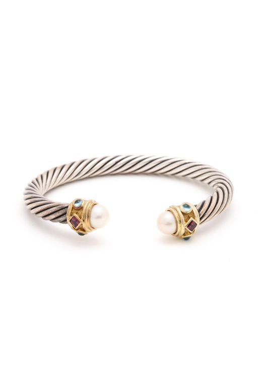 Sterling Silver and 14k Gold Multi-Gem Bracelet