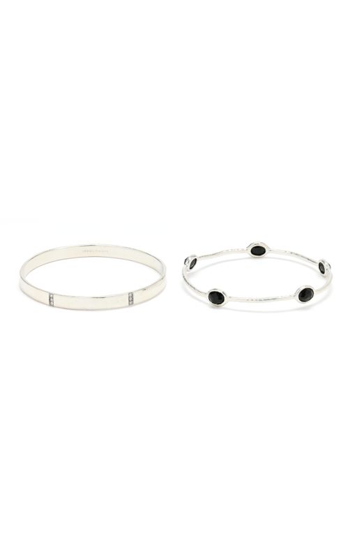 Two Hammered Silver Bangle Bracelets