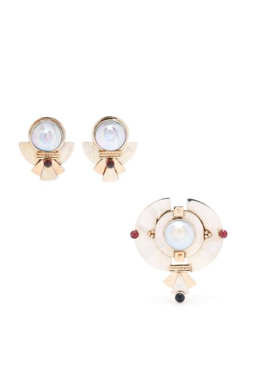 Silver Modernist Brooch and Earrings