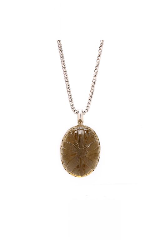 Sterling Silver Praseolite Quartz Pendant Necklace