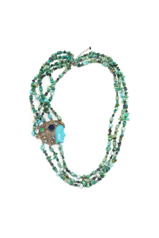 Turquoise and Gem-Set Pendant Necklace
