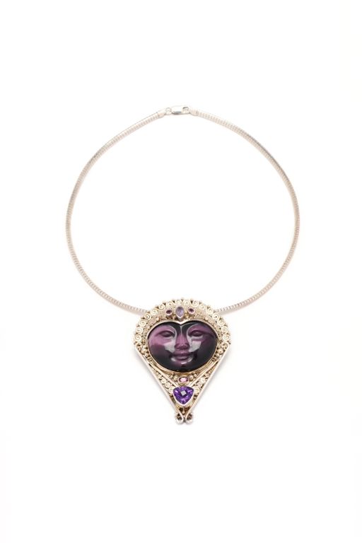Sterling Silver Multi-Gem Pendant Brooch Necklace
