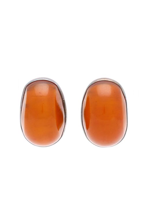 Vintage Silver and Amber Clip Earrings