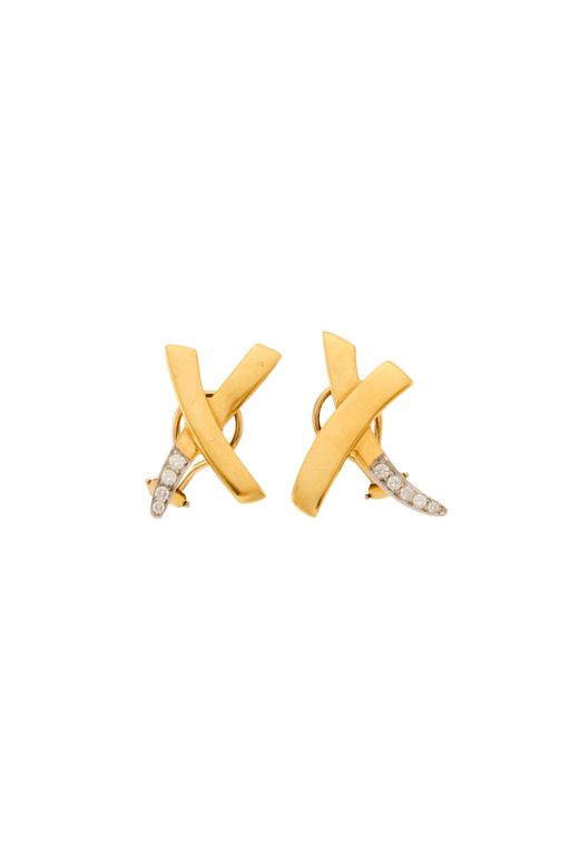 Pair of 18k Gold and Platinum Diamond Earrings