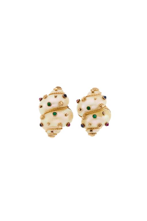 Pair of 14k Gold Multi-Gem Earrings