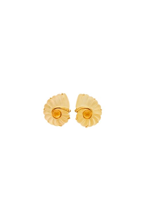 Pair of 18k Gold Rock Crystal and Citrine Earrings