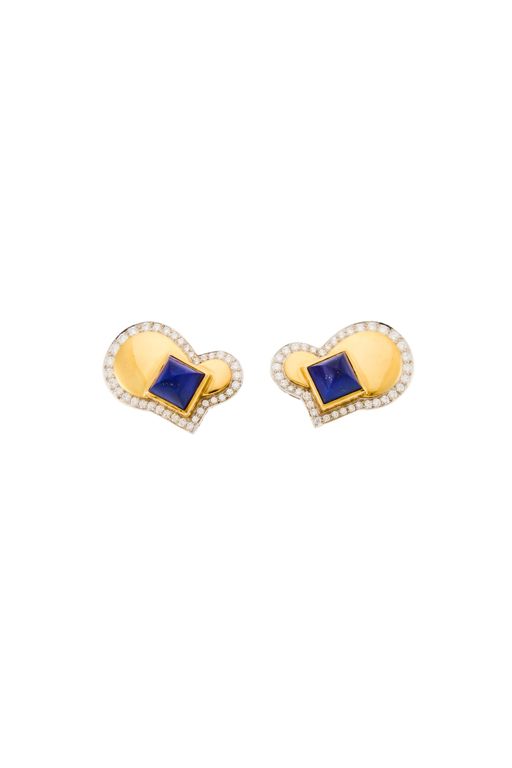Gold, Platinum, Lapis and Diamond Earrings