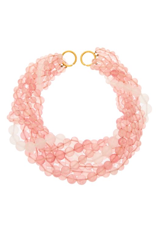 18k Gold Rose Quartz and Quartz Necklace