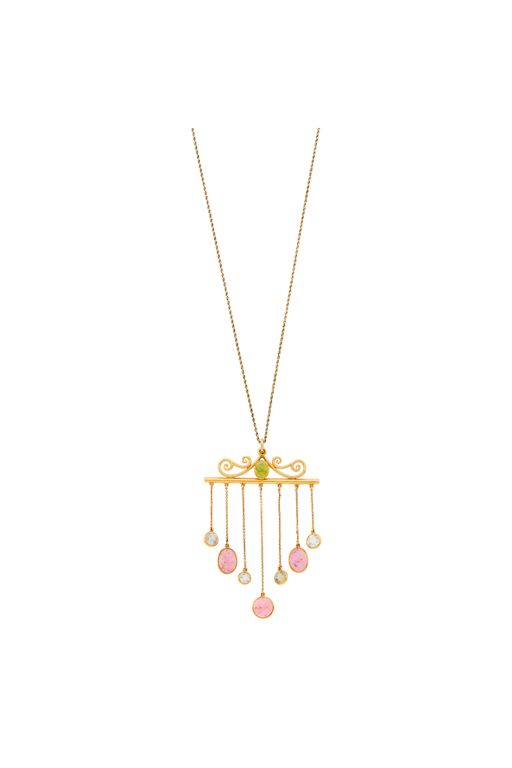 Gold Multi-Gem Fringe Pendant Necklace