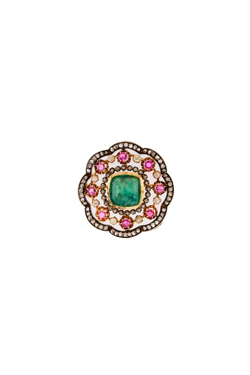 Silver and Gold Multi-Gem Brooch