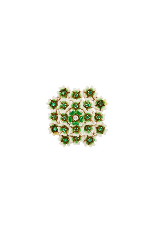 18k Gold Emerald and Diamond Brooch