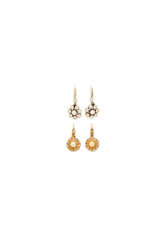 Two Pairs of Gold Pearl and Diamond Earrings