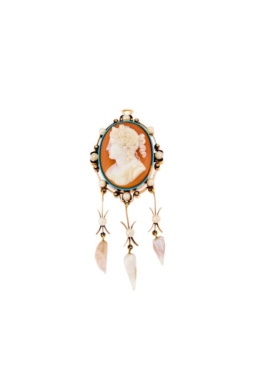 14k Gold Hardstone and Pearl Pendant-Brooch