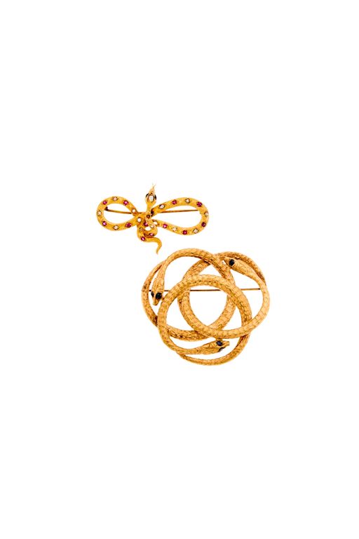 Two Gold and Gem-Set Serpent Brooches
