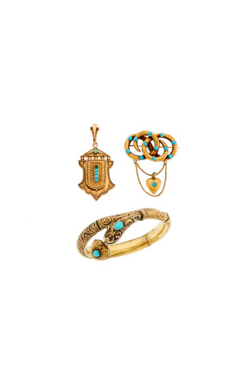 Gold Turquoise and Ruby Jewelry Set