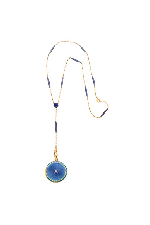14k Gold Enamel Locket Necklace