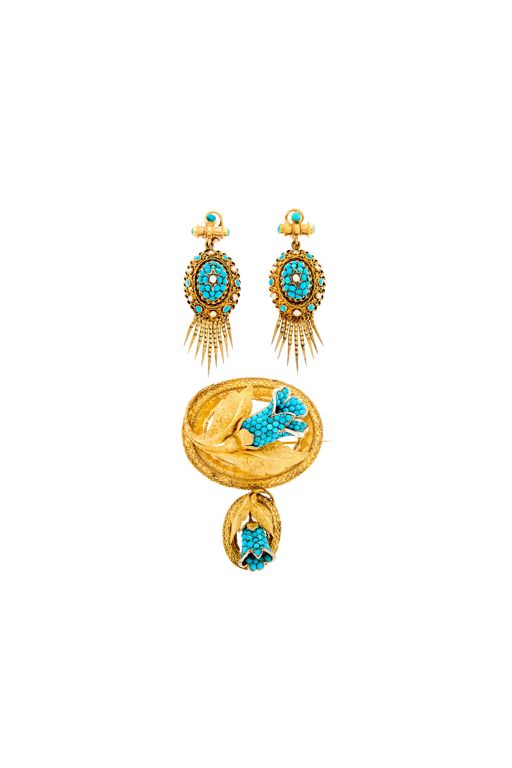 14k Gold Turquoise and Pearl Jewelry Set