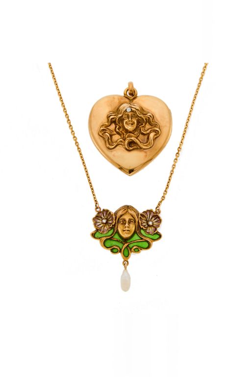Diamond and Pearl Pendant Necklace and Locket