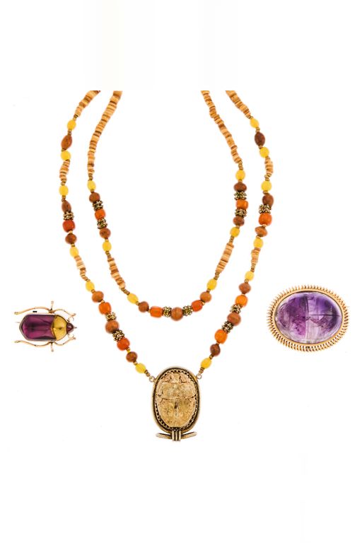 Group of Silver, Gold and Gem-Set Scarab Jewelry