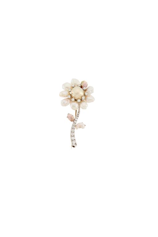 Platinum Pearl and Diamond Brooch