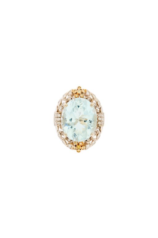 14k Gold Aquamarine and Diamond Ring
