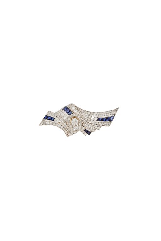 Platinum, Diamond and Synthetic Sapphire Brooch