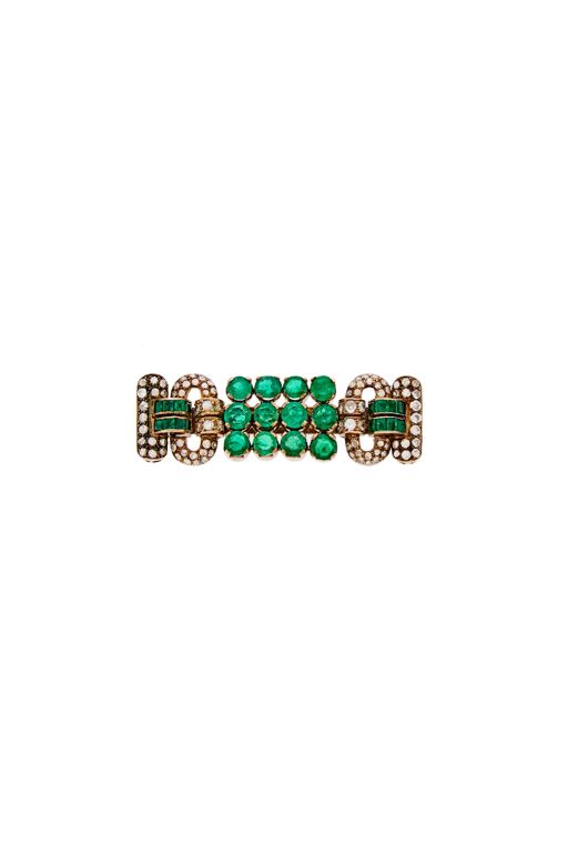 Silver Emerald and Diamond Brooch