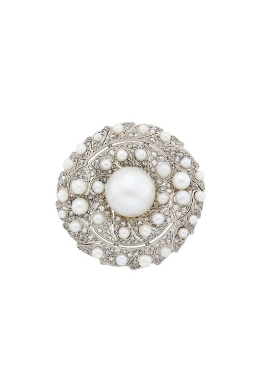 Platinum Pearl and Diamond Brooch
