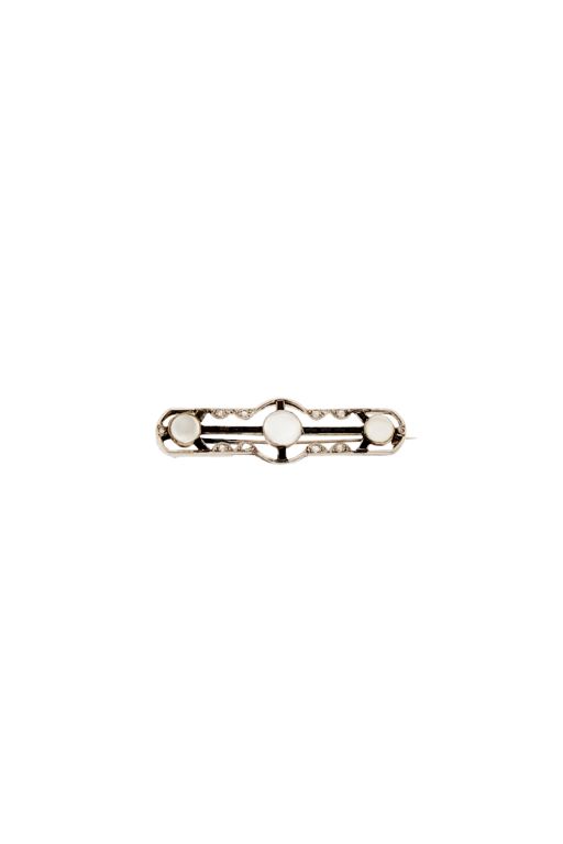 14k Gold Moonstone Onyx and Diamond Brooch