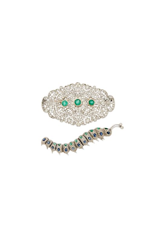 Two Platinum and 18k Gold Multi-Gem Brooches