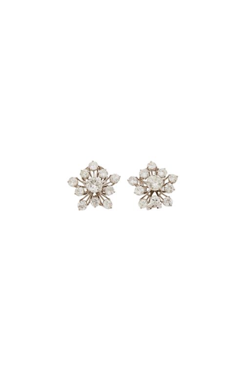 Pair of White Gold and Diamond Cluster Earrings