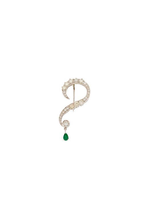 18k Gold Diamond and Emerald Brooch