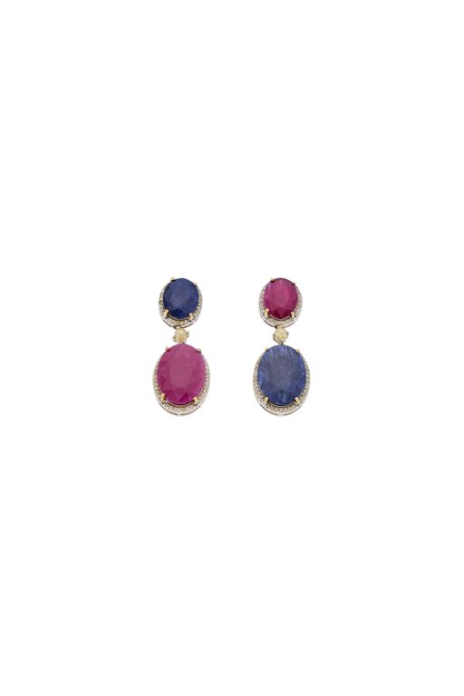 Pair of Silver and 14k Gold Multi-Gem Earrings