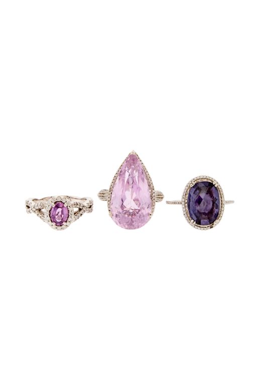 White Gold Sapphire, Kunzite and Diamond Rings