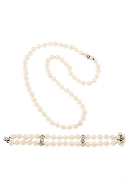 14k Gold Pearl and Diamond Jewelry Set