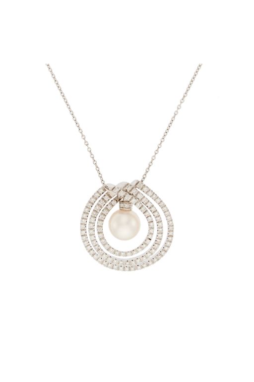 18k Gold Pearl and Diamond Pendant Necklace