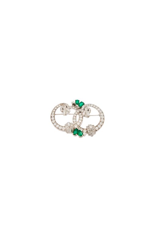 Platinum Emerald and Diamond Brooch