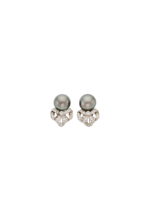 Pair of 18k Gold Pearl and Diamond Earrings